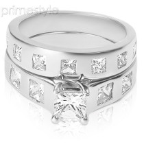 Elegant 1.75CT Princess Cut Diamond Bridal Set 