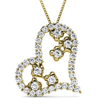 Round Cut Diamonds In 14KT Yellow Gold Setting - 1.30CT Heart Pendant