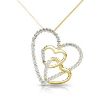 14KT Yellow Gold Heart Pendant with 0.55CT Round Cut Diamonds
