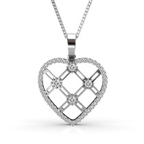 14KT White Gold with 0.85CT Round Cut Diamonds Heart Pendant 
