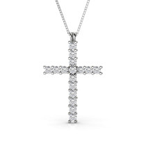 14KT White Gold Religious Cross Diamond Pendant with 1.00CT (VS2-SI1 Clarity and I-J Color) Round Cut Diamonds