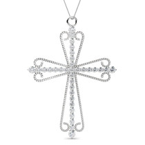 14KT White Gold Christian Cross Religious Pendant with 0.60CT Round Cut Diamonds (I-J Color and VS2-SI1 Clarity)