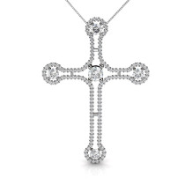 Christian Religious Cross 14KT White Gold Diamond Pendant with 1.50CT Round Cut Diamonds (I-J Color and VS2-SI1 Clarity)