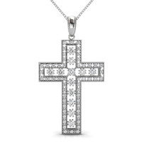 Religious Diamond Christian Cross Pendant 0.55CT Round Cut Diamonds (I-J Color and VS2-SI1 Clarity) with 14KT White Gold