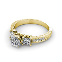 1.05CT Princess and Round Cut Diamonds Engagement Ring