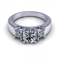 1.30CT round and princess cut diamonds three stone ring