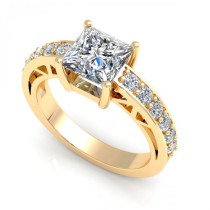 0.85CT princess and round cut diamonds engagement ring