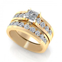 2.15CT princess and round cut diamonds bridal set