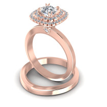 0.69CT Cushion And Round Cut Diamonds Bridal Set