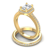 0.90CT Round And Emerald Cut Diamonds Bridal Set