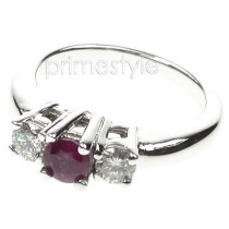 0.90CT Round Cut Ruby and Diamonds Three Stone Ring