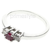0.50CT Round Cut Ruby and Diamonds Three Stone Ring