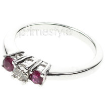 0.45CT Round Cut Diamond and Rubies Three Stone Ring