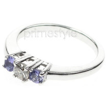 0.45CT Round Cut Diamond and Tanzanites Three Stone Ring