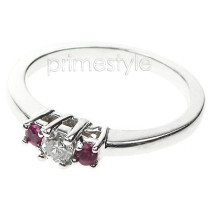 0.30CT Round Cut Diamond and Rubies Three Stone Ring