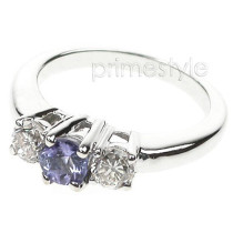 0.90CT Round Cut Tanzanite and Diamonds Three Stone Ring